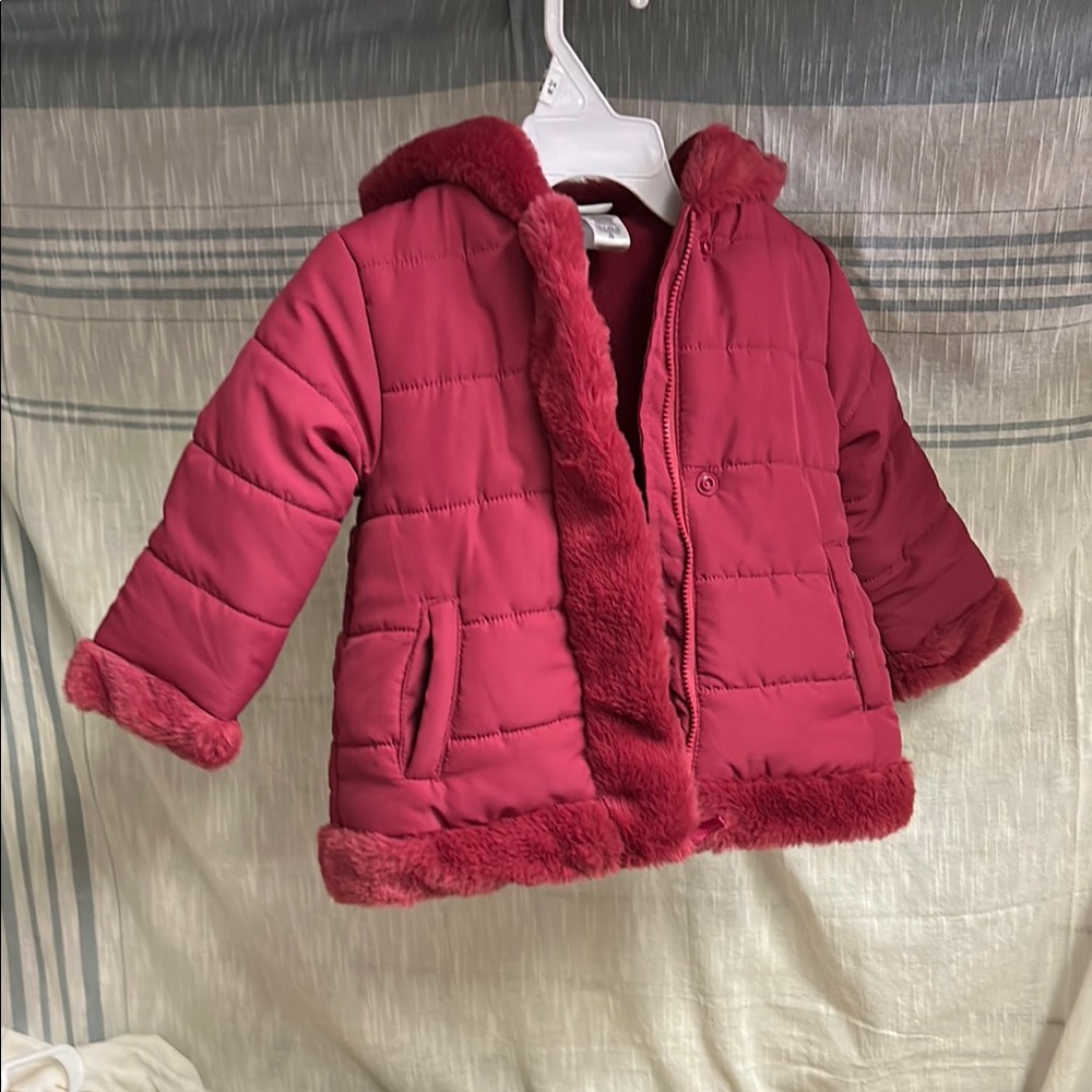 Little Me Raspberry Fur-Lined Puffer Jacket